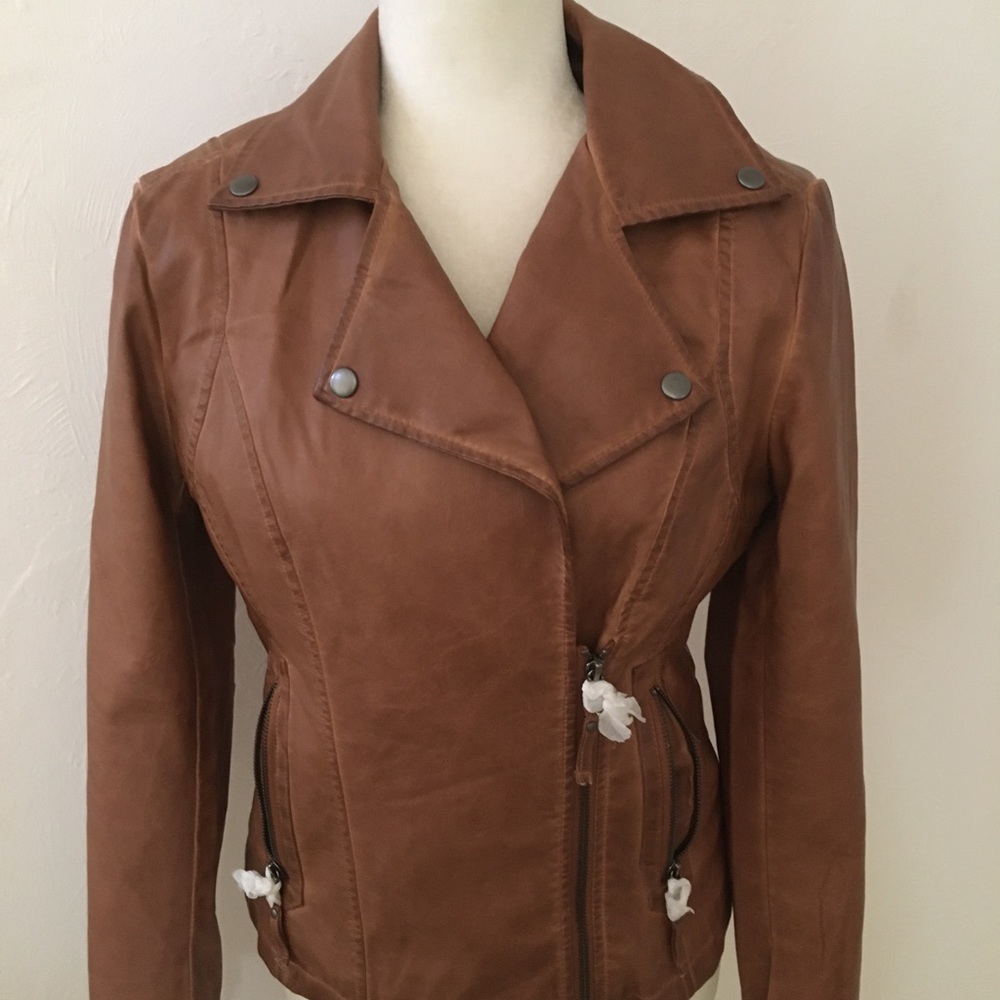 Brown Faux Leather Moro Jacket Size Small